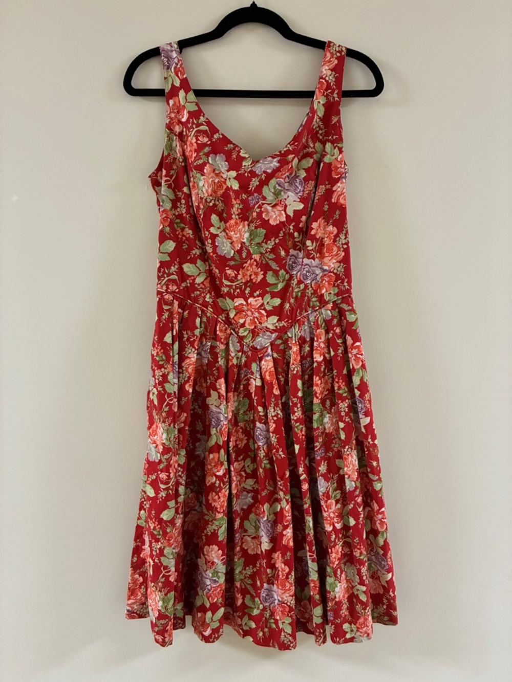 Vintage Laura Ashley Red Vintage Floral Corset Lace-Up Back Midi Dress Size 10